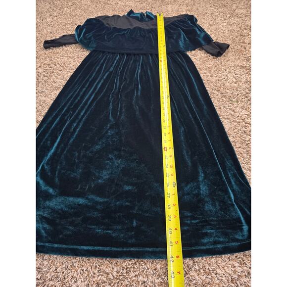 ASOS Teal Velvet Maternity Midi Dress US 8 Fall Modest Chic Peasent Boho Holiday - Picture 9 of 9